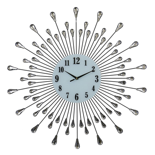 Decorative wall clock with sunburst design on a white background