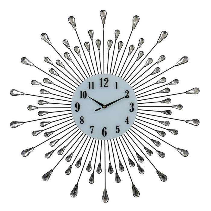 Decorative wall clock with sunburst design on a white background
