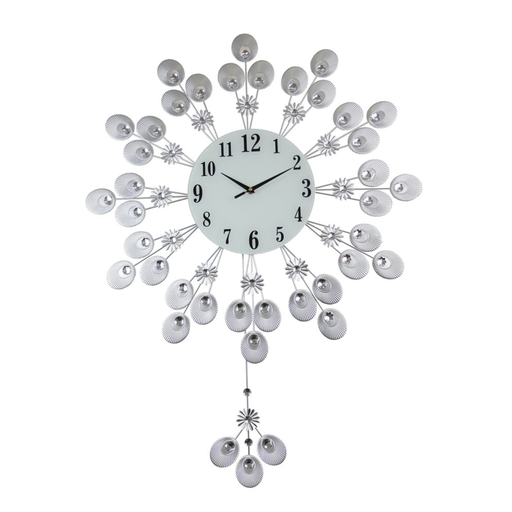Decorative wall clock with a floral design on a white background