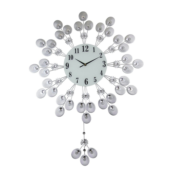 Decorative wall clock with a floral design on a white background