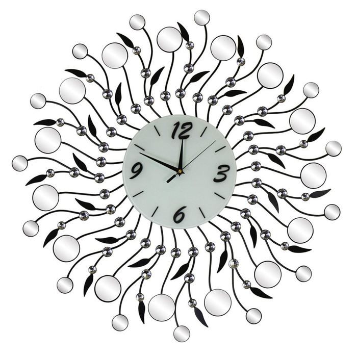 Decorative wall clock with floral design on a white background