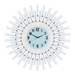 Decorative wall clock with sunburst design and white rays on a white background