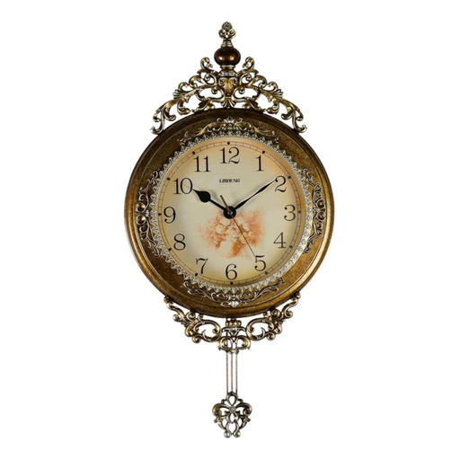Decorative wall clock with intricate design on a white background