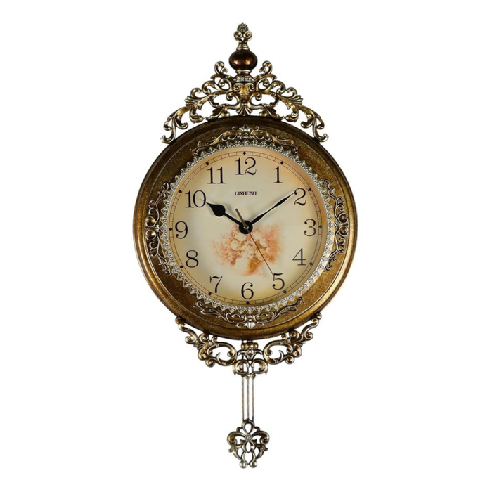 Decorative wall clock with intricate design on a white background