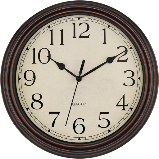 Foxtop 14 Inch Wall Clock Battery Operated Silent Non-Ticking Classic Vintage Retro Wall Clock Decorative for Office Living Room Kitchen Home (Bronze)