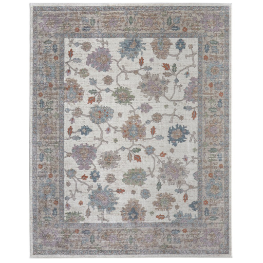 Floral patterned rug with multicolor design on a white background