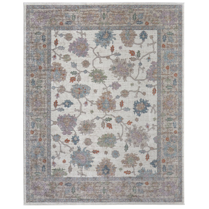 Floral patterned rug with multicolor design on a white background