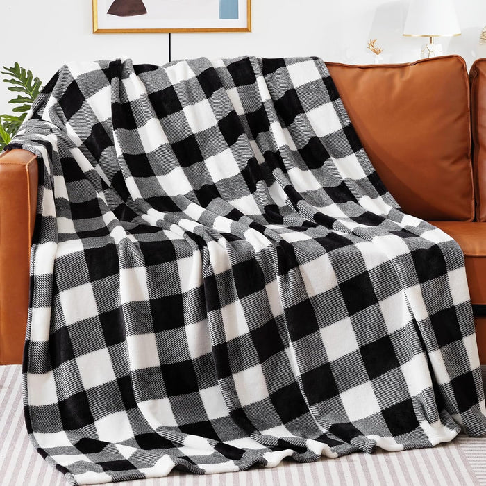 Red & Black Buffalo Plaid Fleece Throw Blanket, 50" x 60" Soft Cozy Checkered Blanket for Couch, Sofa, Bed – Lightweight Farmhouse Christmas Decor