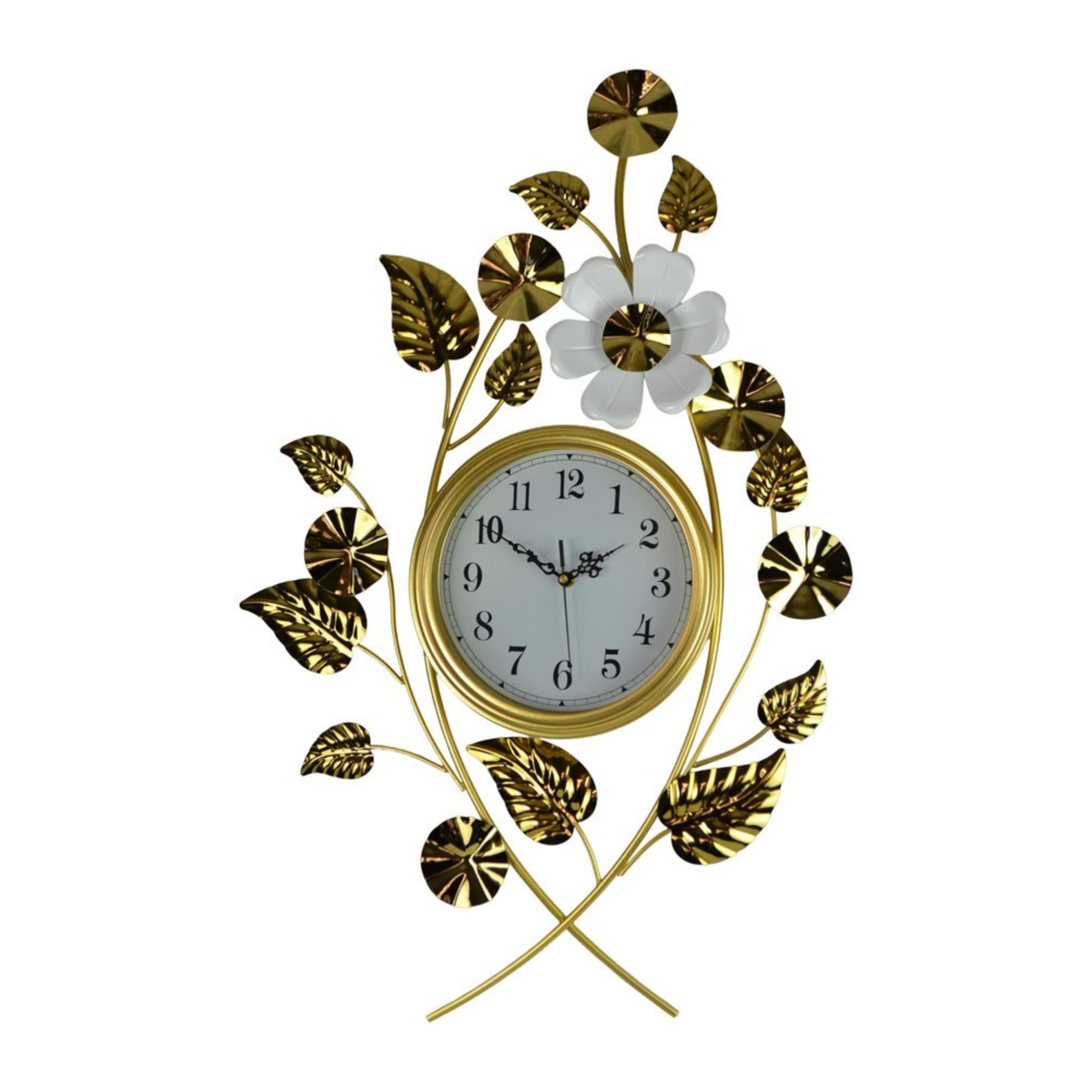 Decorative wall clock with floral design on a white background