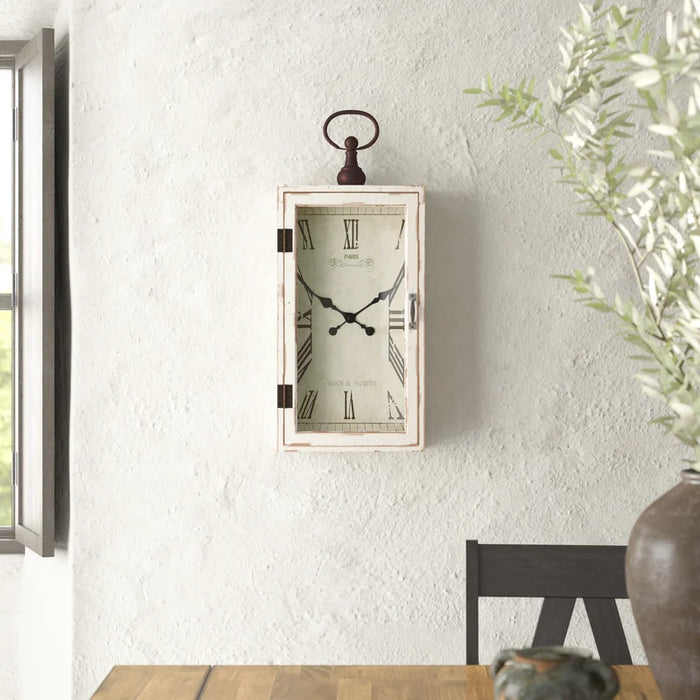 Delno White Wood Pocket Watch Style Wall Clock with Hinged Door 12" X 4" X 28"