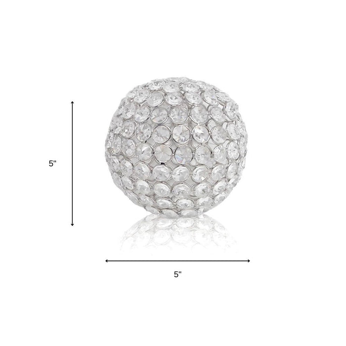 Set of Two Clear And Silver Faux Crystal And Steel Decorative Orb Tabletop Sculptures