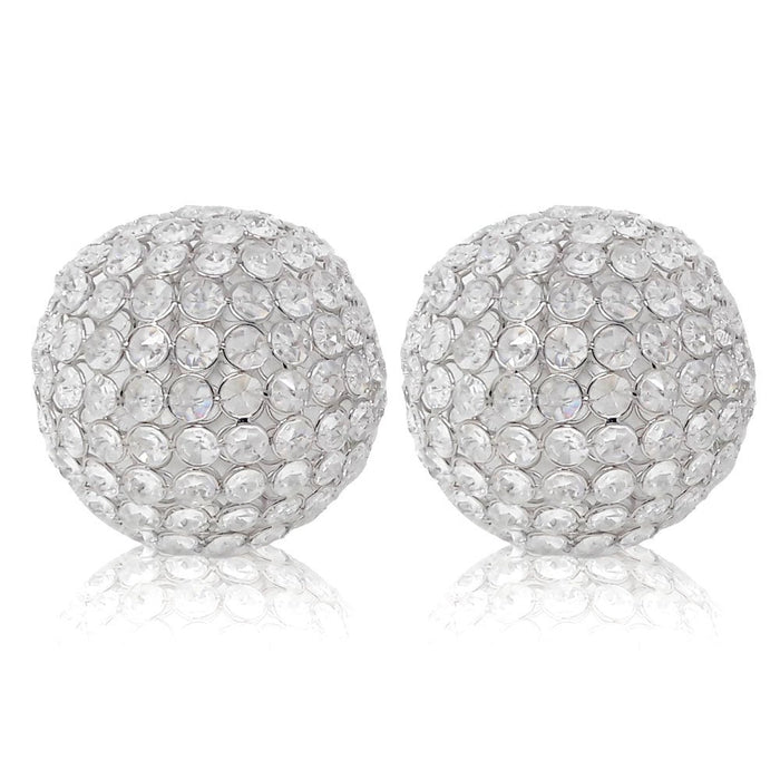 Set of Two Clear And Silver Faux Crystal And Steel Decorative Orb Tabletop Sculptures