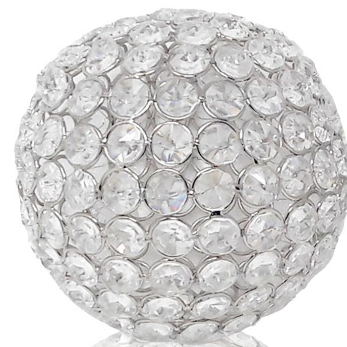 Set of Two Clear And Silver Faux Crystal And Steel Decorative Orb Tabletop Sculptures