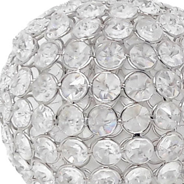 Set of Two Clear And Silver Faux Crystal And Steel Decorative Orb Tabletop Sculptures
