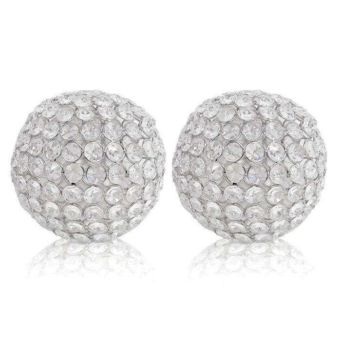 Set of Two Clear And Silver Faux Crystal And Steel Decorative Orb Tabletop Sculptures