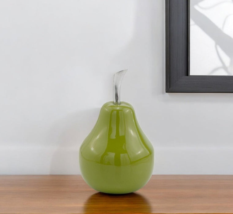 11" Green Buffed Aluminum Pear Sculpture