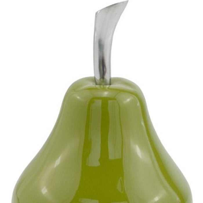 11" Green Buffed Aluminum Pear Sculpture