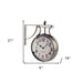 Vintage-style double-sided wall clock with dimensions on a white background