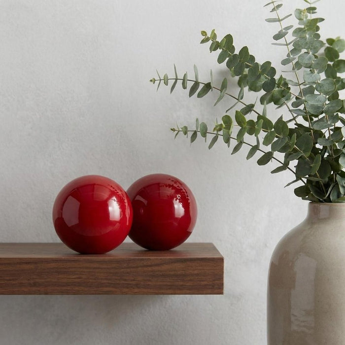 Set of Two 3" Red Aluminum Decorative Orbs