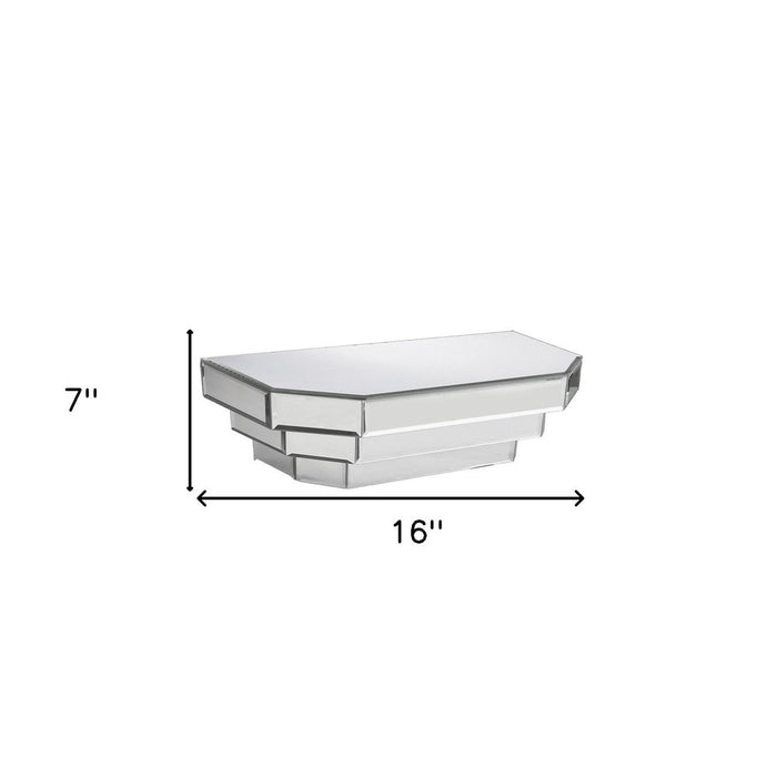 16" Silver Mirrored Glass Hanging Dimensional Floating Shelf