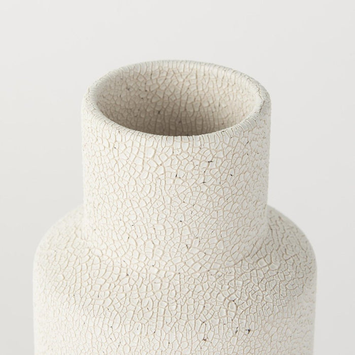11" Beige And White Color Block Ceramic Cylinder Table Vase