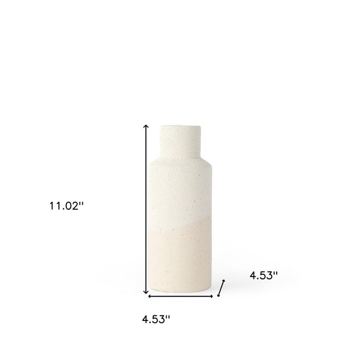 11" Beige And White Color Block Ceramic Cylinder Table Vase