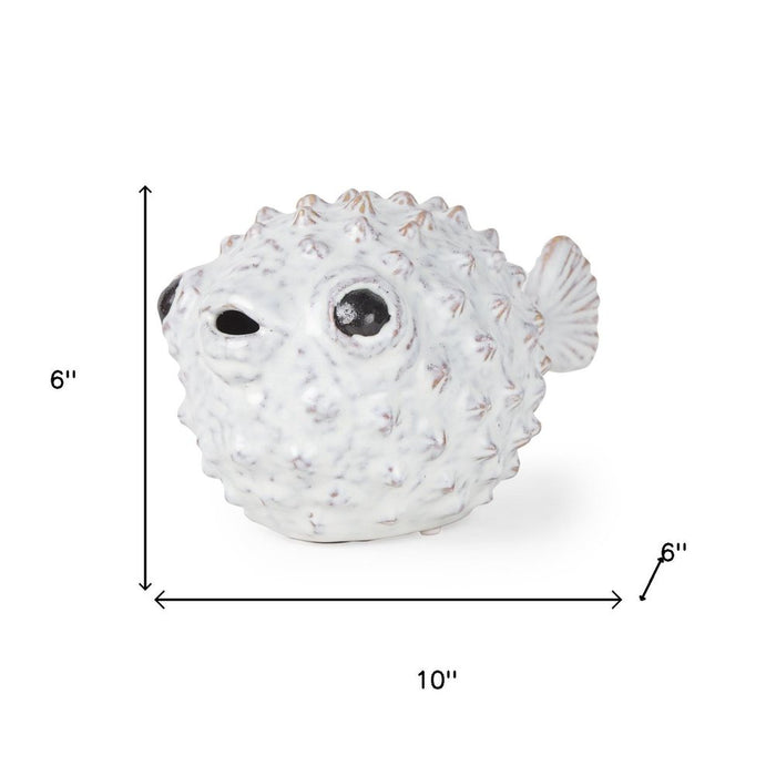 6" White Ceramic Puffer Fish Tabletop Sculpture