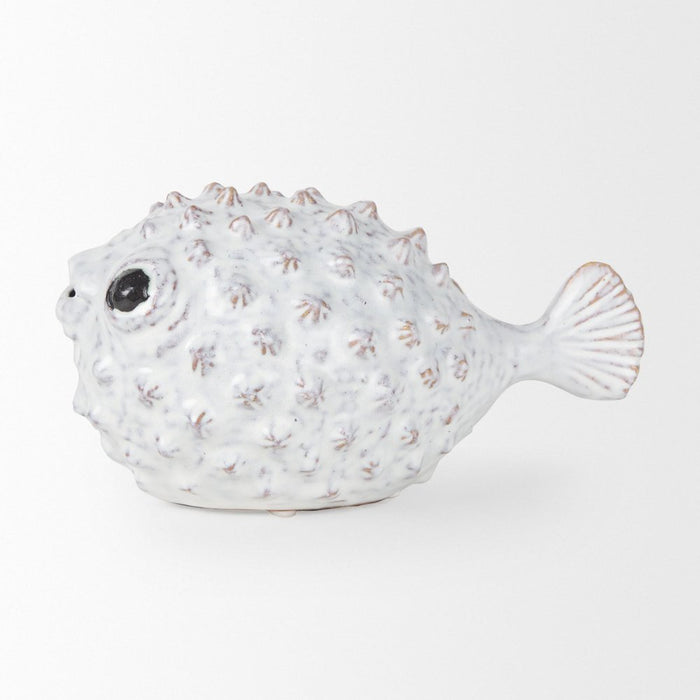6" White Ceramic Puffer Fish Tabletop Sculpture