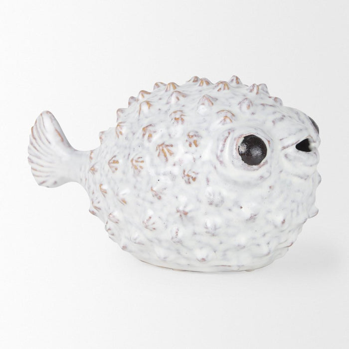 6" White Ceramic Puffer Fish Tabletop Sculpture