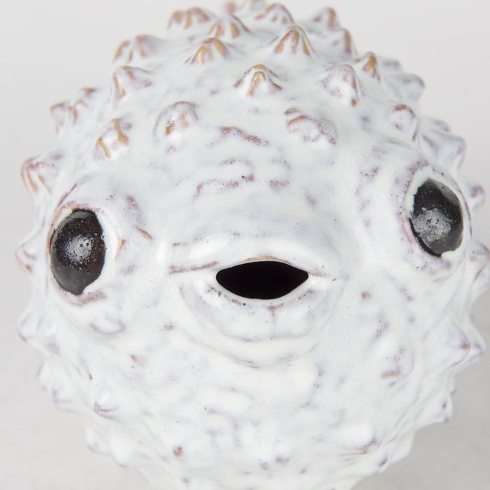 6" White Ceramic Puffer Fish Tabletop Sculpture