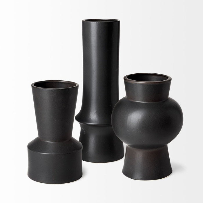11" Black Abstract Cylinder Ceramic Table Vase