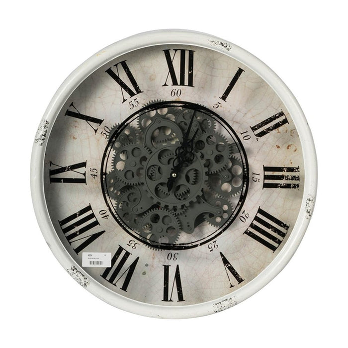 19.70" Vintage Gear Wall Clock with Distressed White Iron Frame — Roman Numeral
