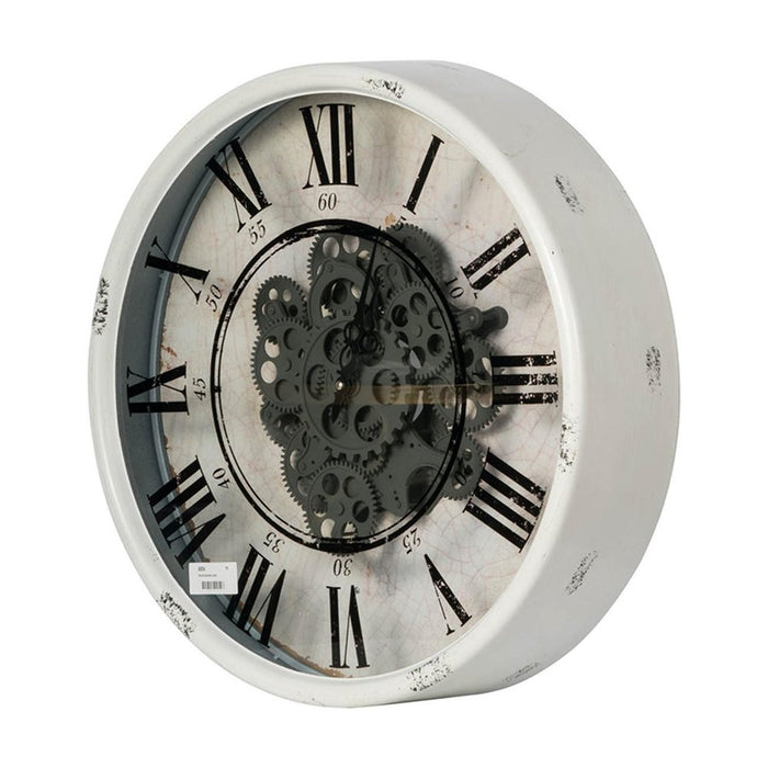 19.70" Vintage Gear Wall Clock with Distressed White Iron Frame — Roman Numeral