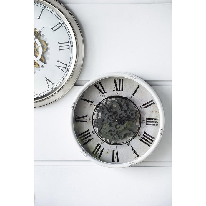 19.70" Vintage Gear Wall Clock with Distressed White Iron Frame — Roman Numeral