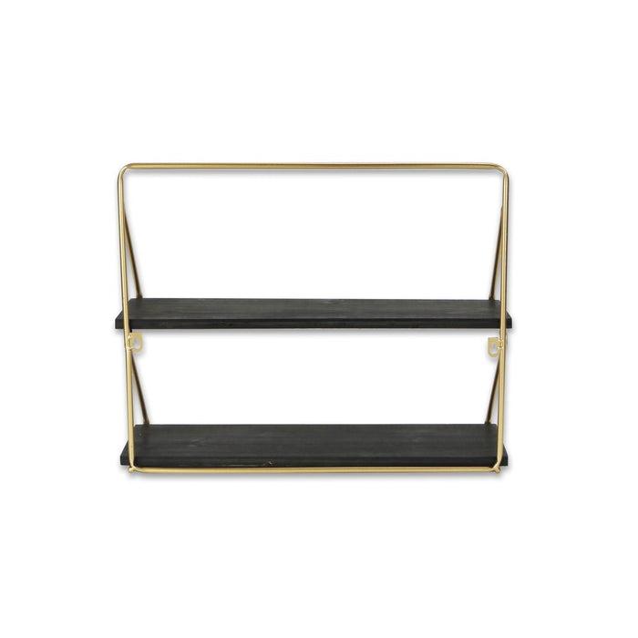 21" Dark Gray And Gold Metal And Wood Wall Mounted Tiered Shelf