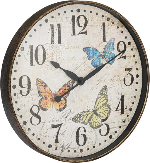 Park Madison Butterfly Wall Clock 12 Inch Silent Battery Operated Elegant Clocks for Living Room Decor, Kitchen Office Dining Room Bedroom School Classroom Kids Room