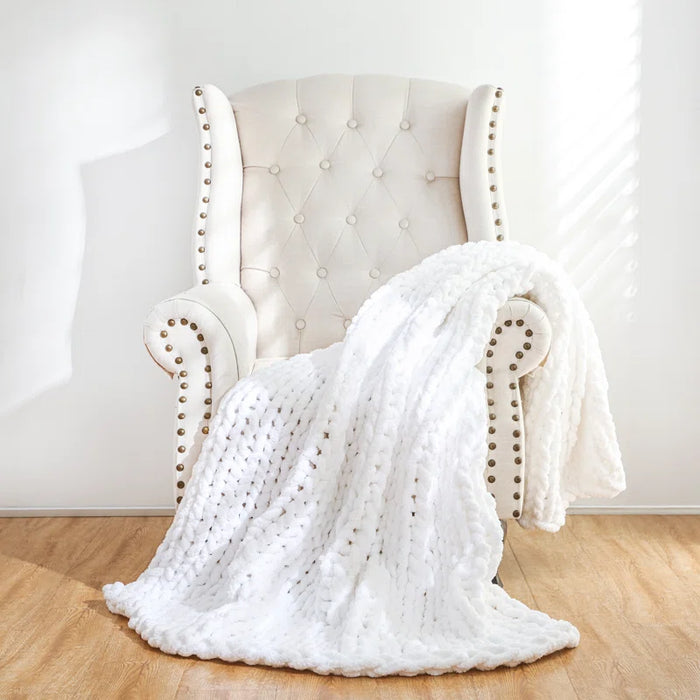 Chenille Chunky Knit Throw, Luxury Hand-Knitted Yarn Throw Blanket