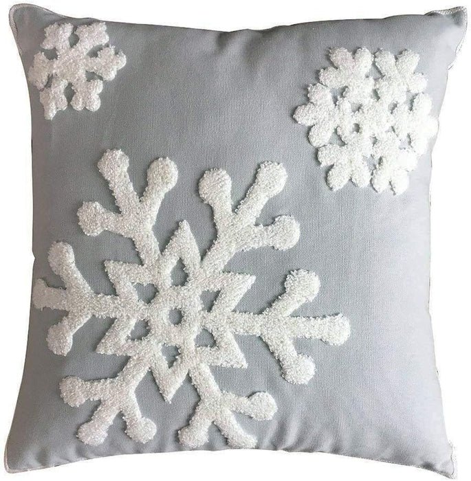 Christmas Snowflake Embroidered Throw Pillow Covers, 18x18 Cotton Canvas Decorative Cushion Covers for Sofa, Bed, Chair (Set of 2)