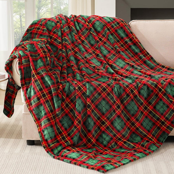 Red & Black Buffalo Plaid Fleece Throw Blanket, 50" x 60" Soft Cozy Checkered Blanket for Couch, Sofa, Bed – Lightweight Farmhouse Christmas Decor