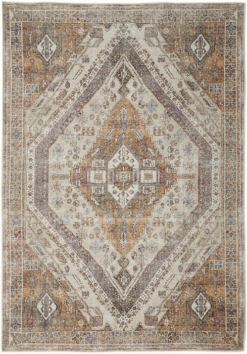 Decorative rug with geometric pattern on a plain background