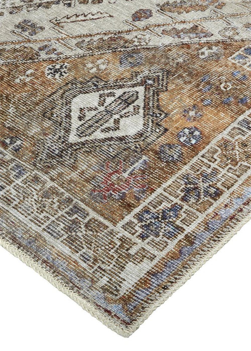 Close-up of a patterned rug with geometric design