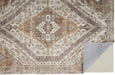 Patterned rug with geometric design in brown, beige, and gray colors.