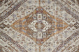 Close-up of a patterned rug with geometric design