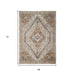 Decorative rug with geometric pattern and measurements on a white background