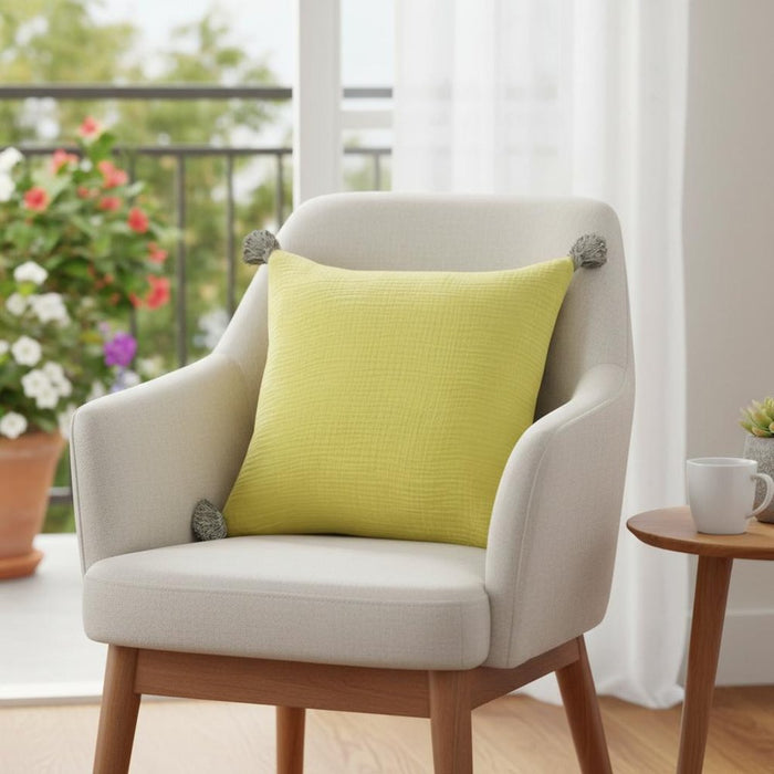 20" X 20" Yellow And Gray 100% Cotton Zippered Pillow