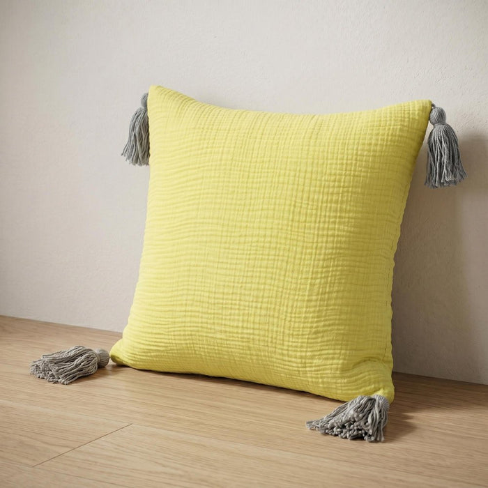 20" X 20" Yellow And Gray 100% Cotton Zippered Pillow