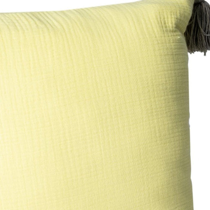 20" X 20" Yellow And Gray 100% Cotton Zippered Pillow