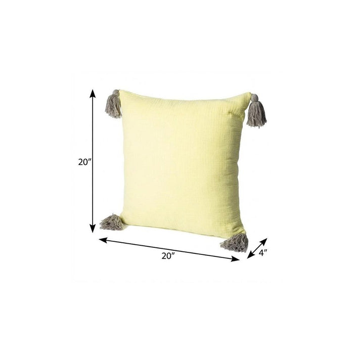 20" X 20" Yellow And Gray 100% Cotton Zippered Pillow