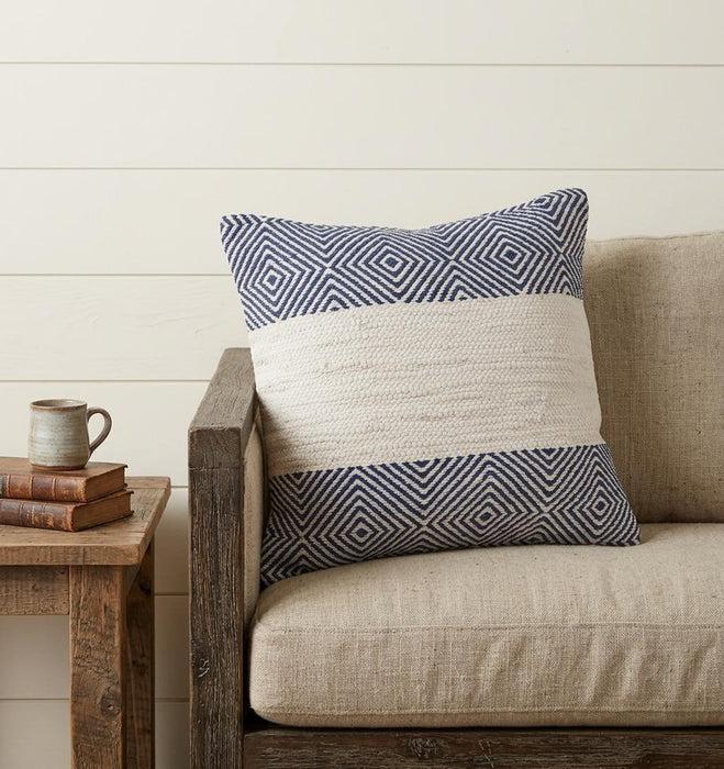 18" Blue and Ivory Throw Pillow