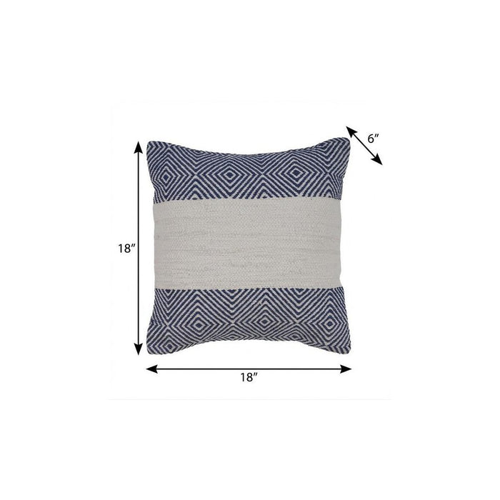 18" Blue and Ivory Throw Pillow